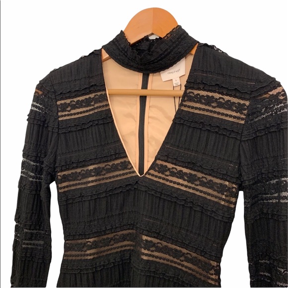 Cinq A Sept Cecily Lace Choker V-Neck Black Blouse - Picture 3 of 9